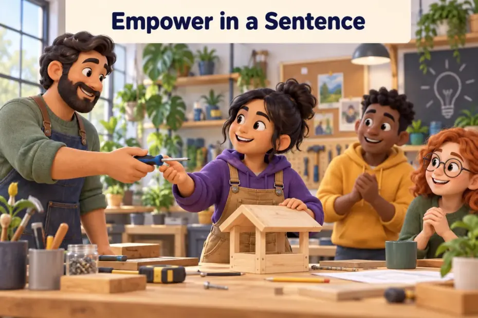 A workshop mentor invites a participant to lead a small woodworking project.