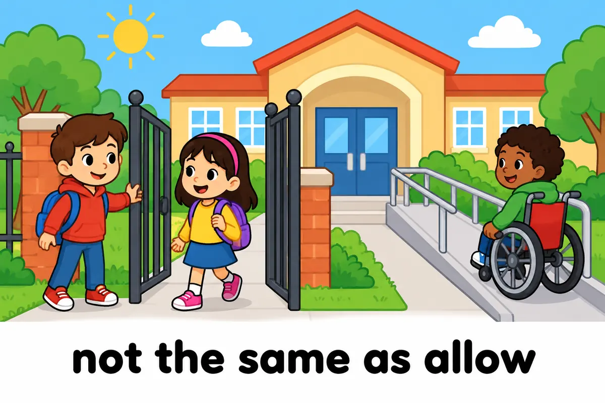 Allowing removes a barrier; enabling provides the means to act, shown together at one accessible entrance.