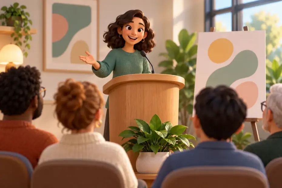 A speaker opens a community talk at a lectern.