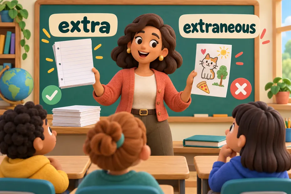 Extra means additional while extraneous describes what does not belong