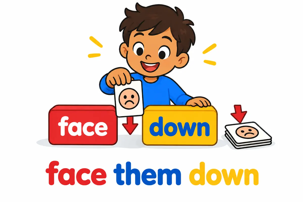A cartoon child stands calmly facing a group of frowning children who lower their hands and step back.