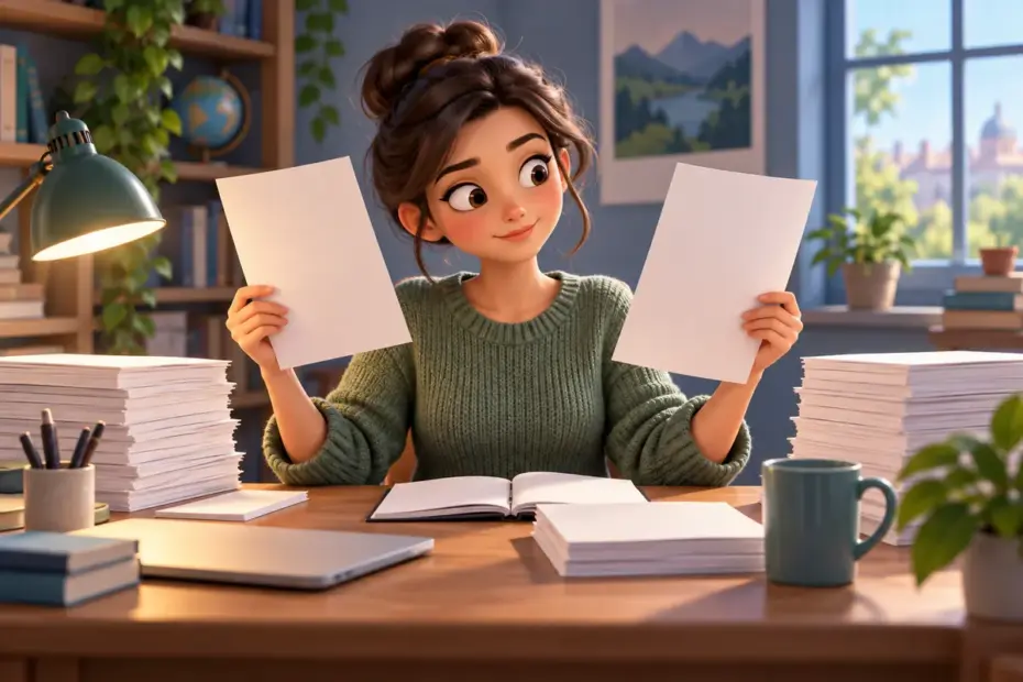 A researcher comparing blank documents at a desk.