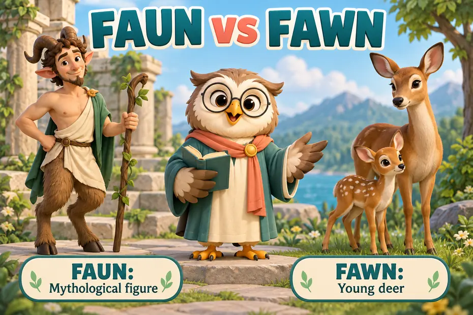 Faun names a mythological figure; fawn names a young deer.