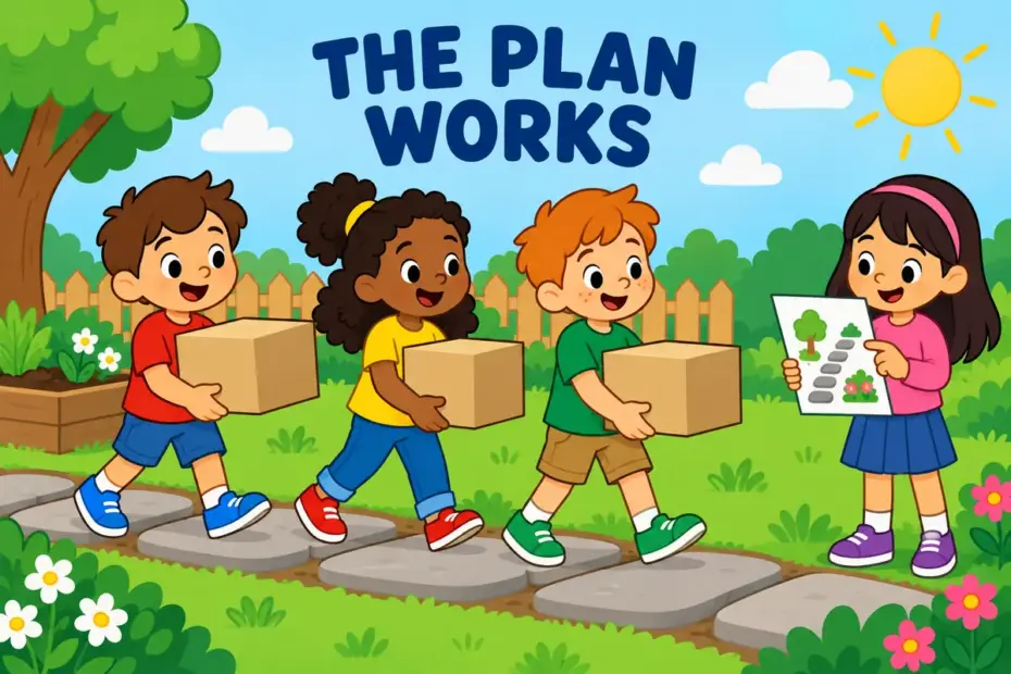 Children complete a workable plan on a safe path, illustrating feasible in a sentence as practical and possible.