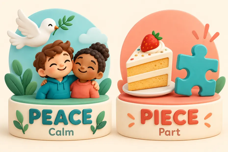 Peace means calm or harmony; piece means a part or item.