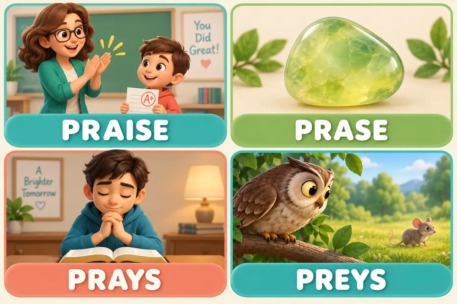 Praise, prase, prays and preys have distinct meanings.