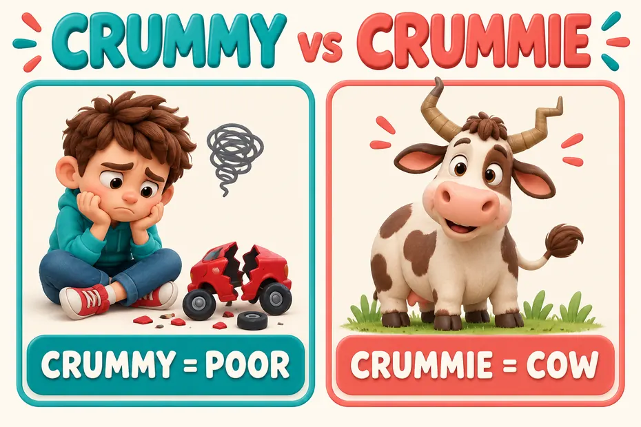 Crummy means poor quality; crummie is a cow noun.