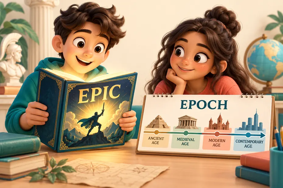 Epic describes a heroic story; epoch identifies a period.