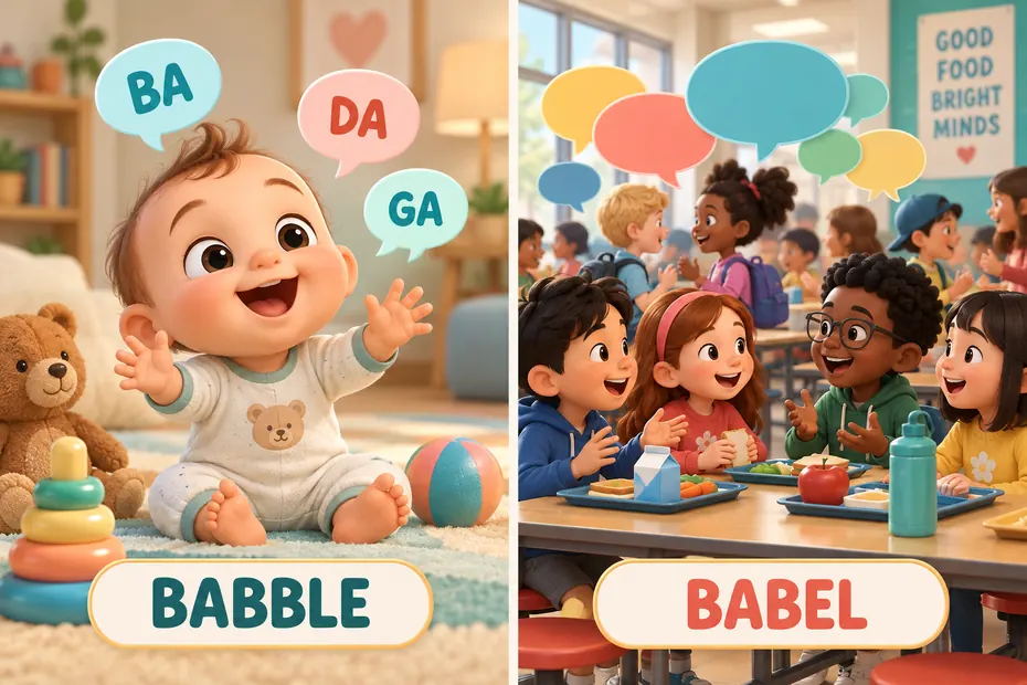 Babble can name or describe chatter; babel describes noisy confusion.