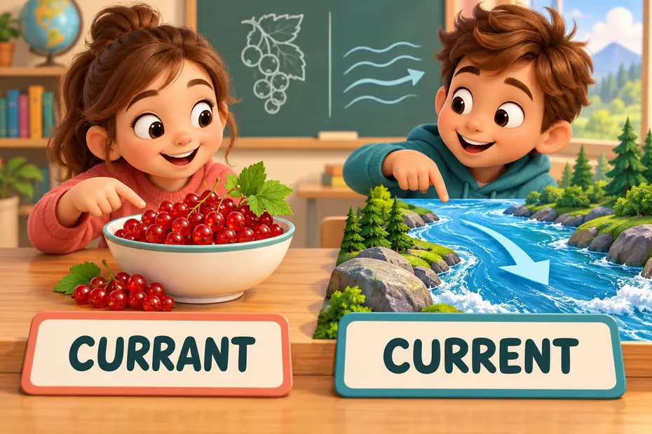 Currant names fruit; current can describe a flow.