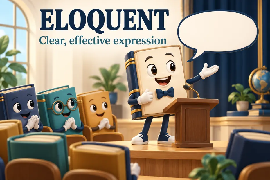Friendly book mascot gives a speech beside a blank speech bubble.
