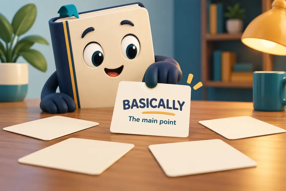 Book mascot chooses the main blank note from several notes.