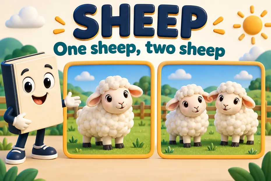 Book mascot compares one sheep with two sheep.