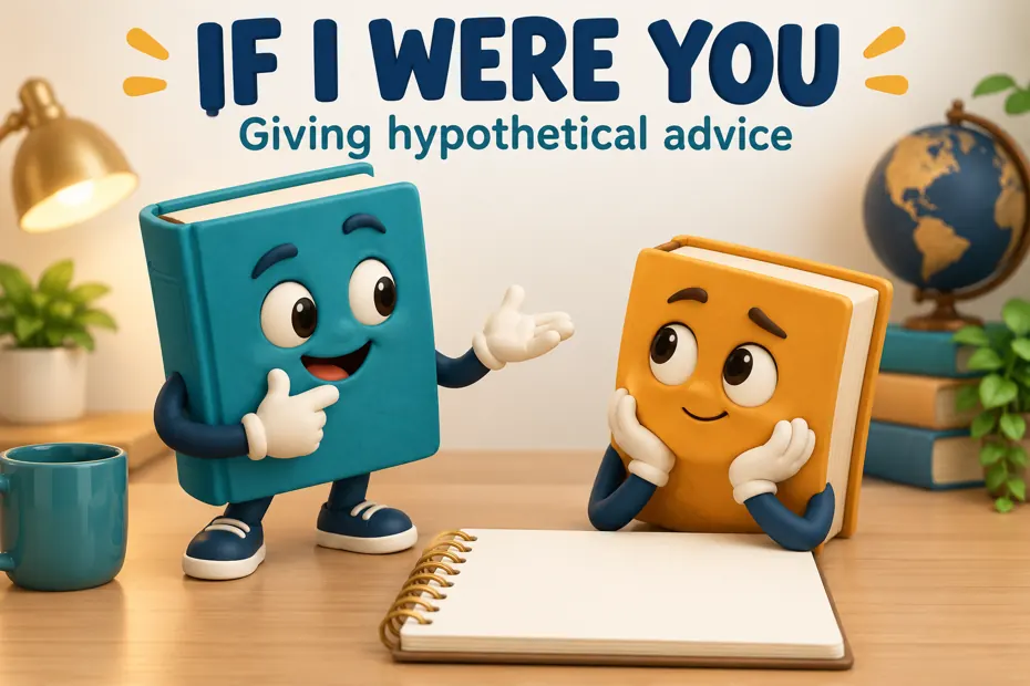 Book mascot offers hypothetical advice to another book.