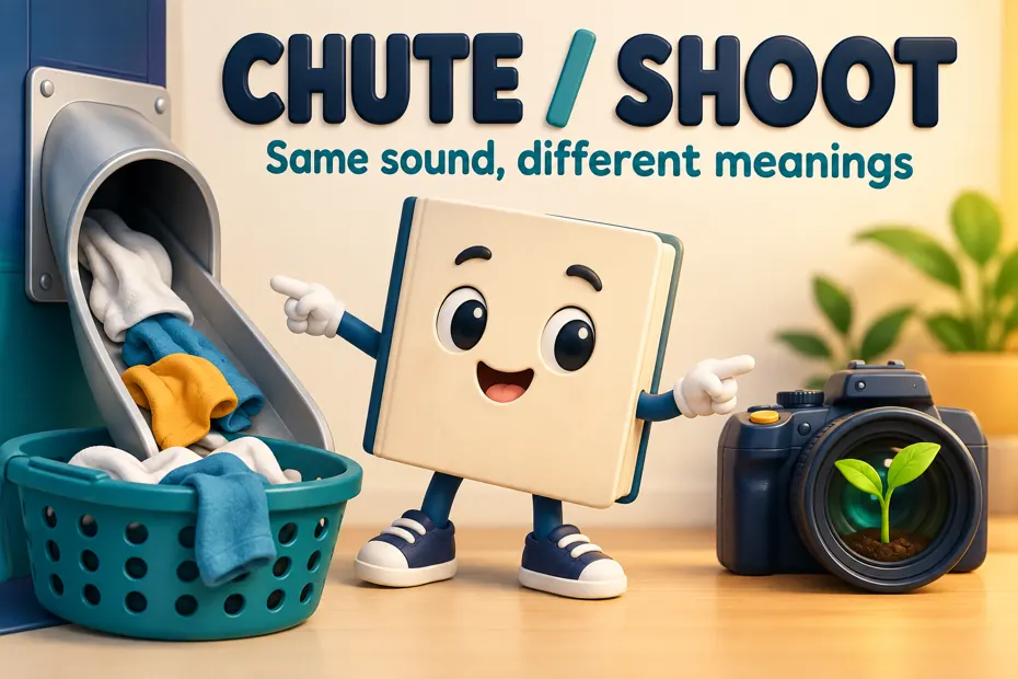 Book mascot compares a laundry passage, camera, and plant shoot.
