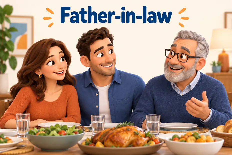 Adult family members sharing dinner illustrating father-in-law