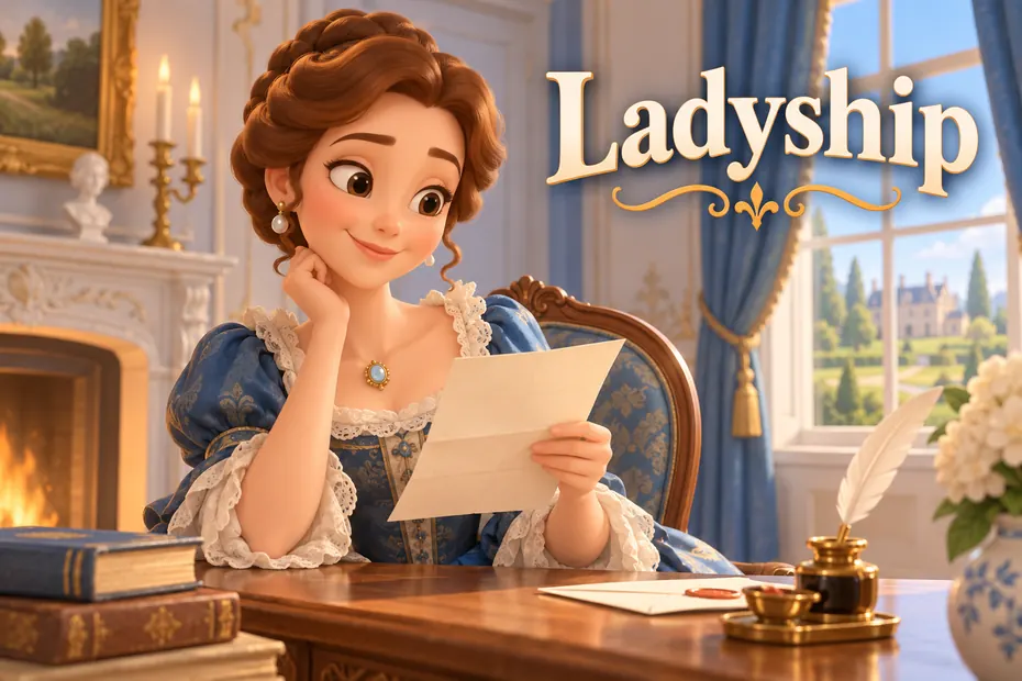 Fictional titled noblewoman reading a letter illustrating ladyship