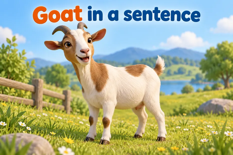 Domestic goat in a meadow illustrating goat in a sentence