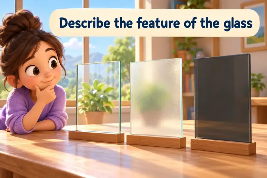 Describe the feature of the glass; glass samples illustrate precise descriptive adjectives.