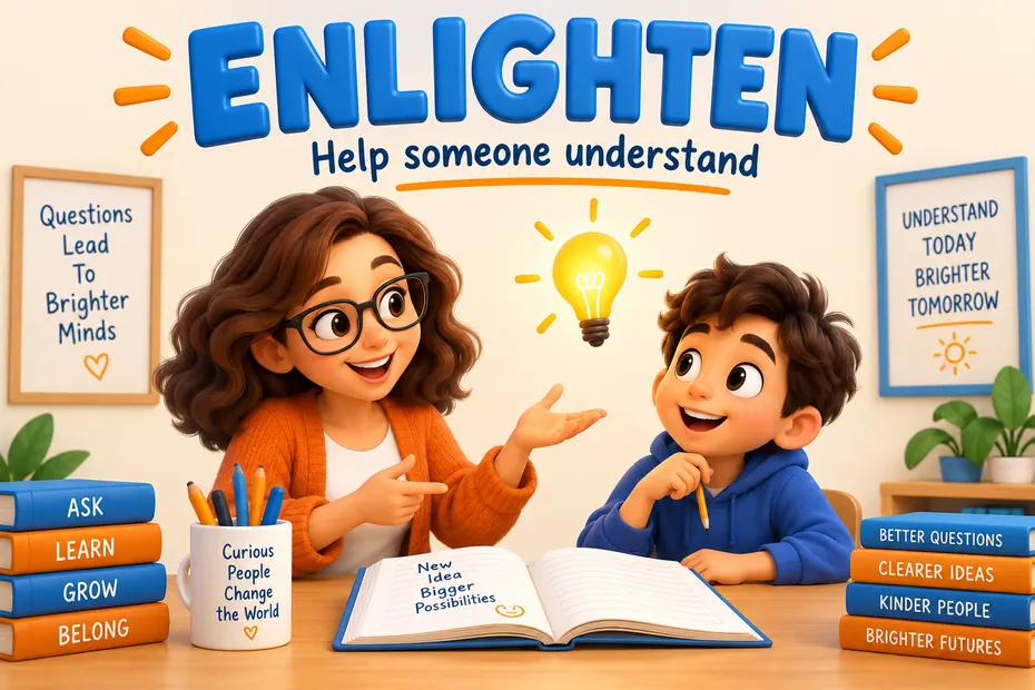 Enlighten means help someone understand.