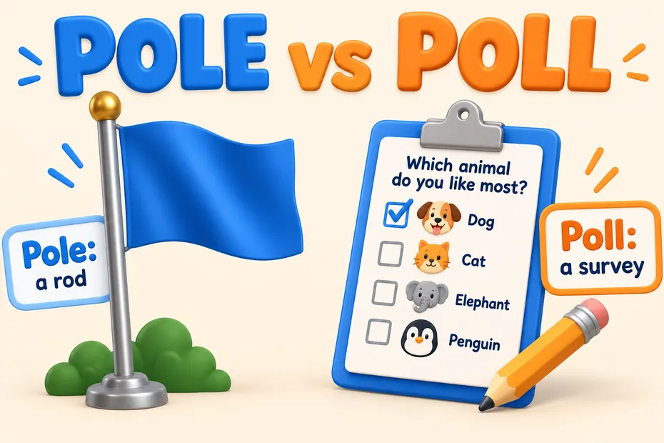 Pole can name a rod; poll can name a survey.
