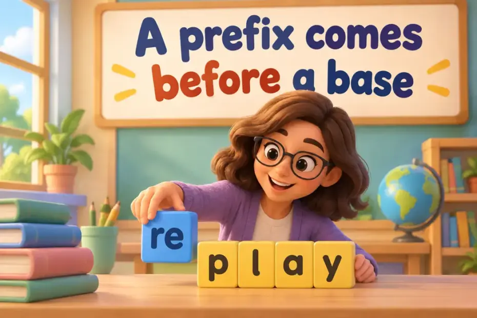 A prefix comes before a base