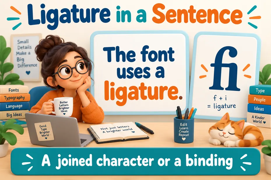 Ligature sentence example explains a joined character or a binding