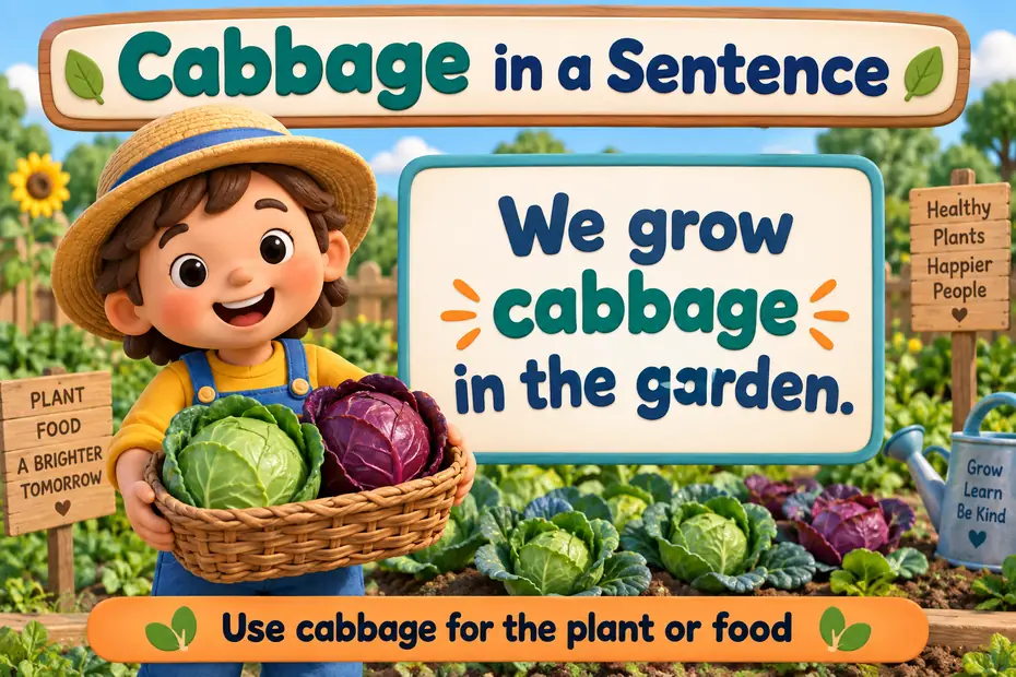 Child holding green and red cabbage illustrates a garden sentence