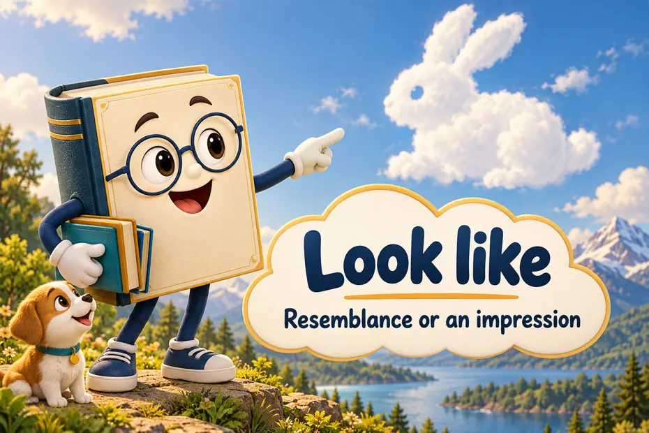 Book mascot points to a cloud shaped like a rabbit.