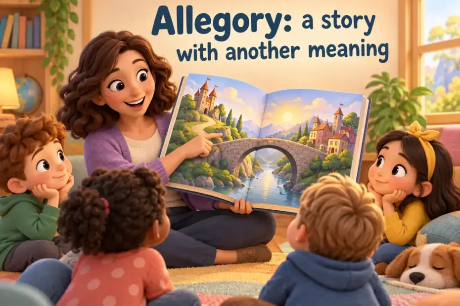 Allegory: a story with another meaning in a playful teaching illustration