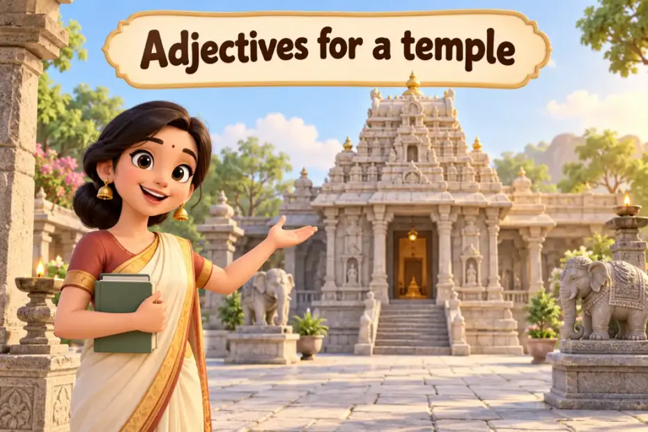 Adjectives for a temple in a playful teaching illustration
