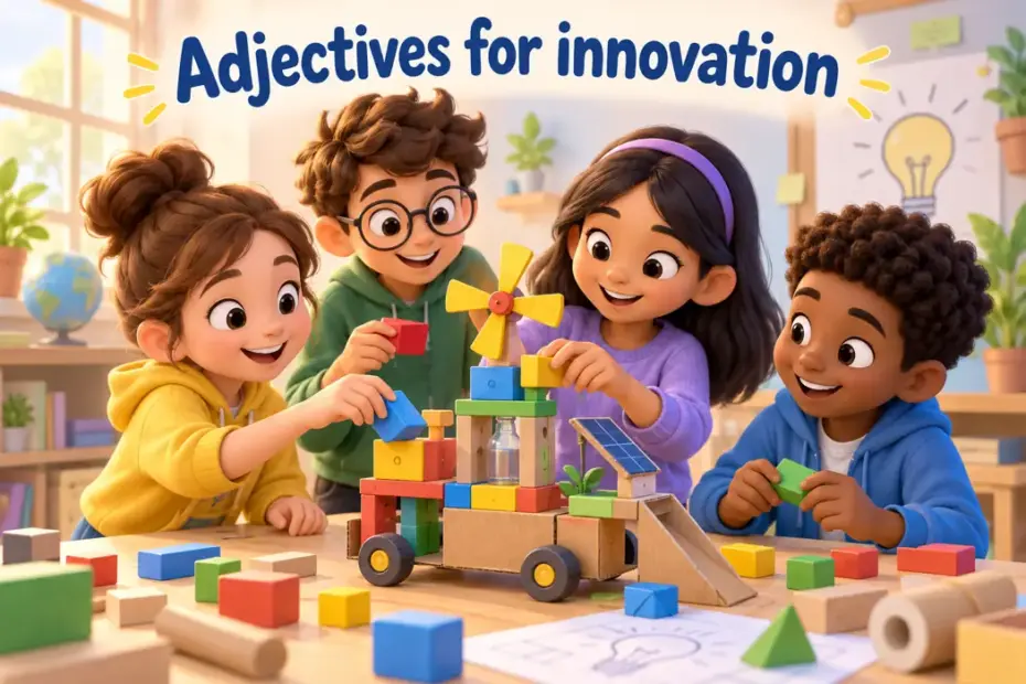 Adjectives for innovation in a playful teaching illustration