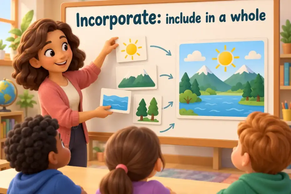 Incorporate: include in a whole in a playful teaching illustration