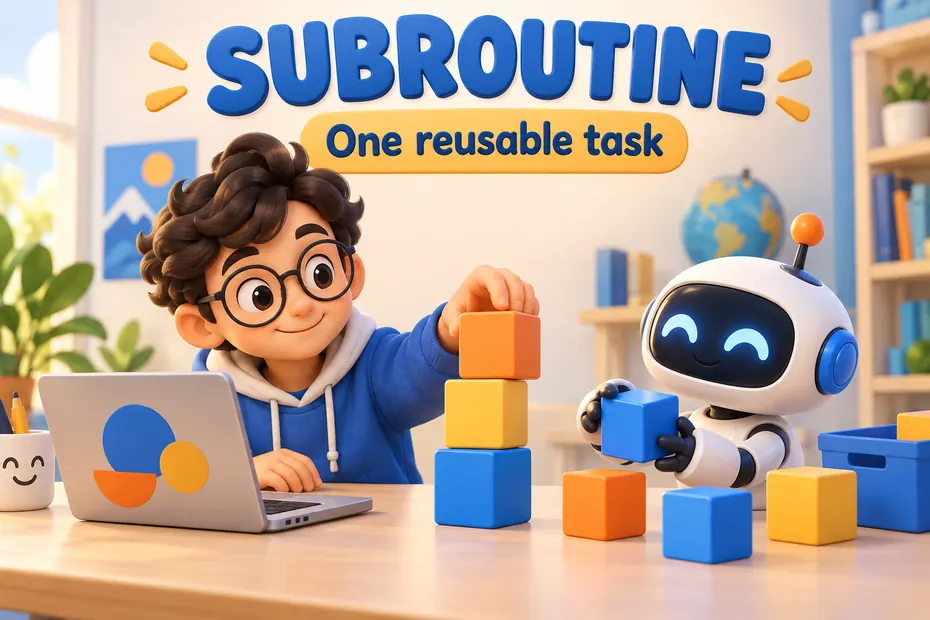 Coder and helper robot introducing a subroutine as one reusable task