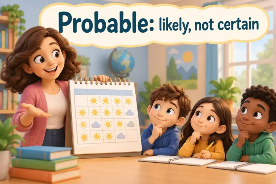 Probable: likely, not certain in a playful teaching illustration