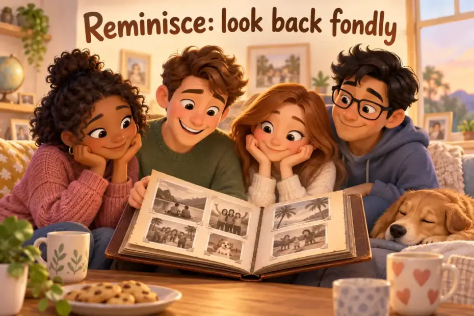 Reminisce: look back fondly in a playful teaching illustration