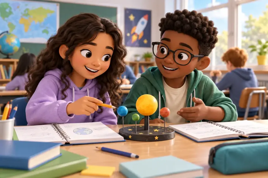 Two fellow students work side by side on a classroom project.