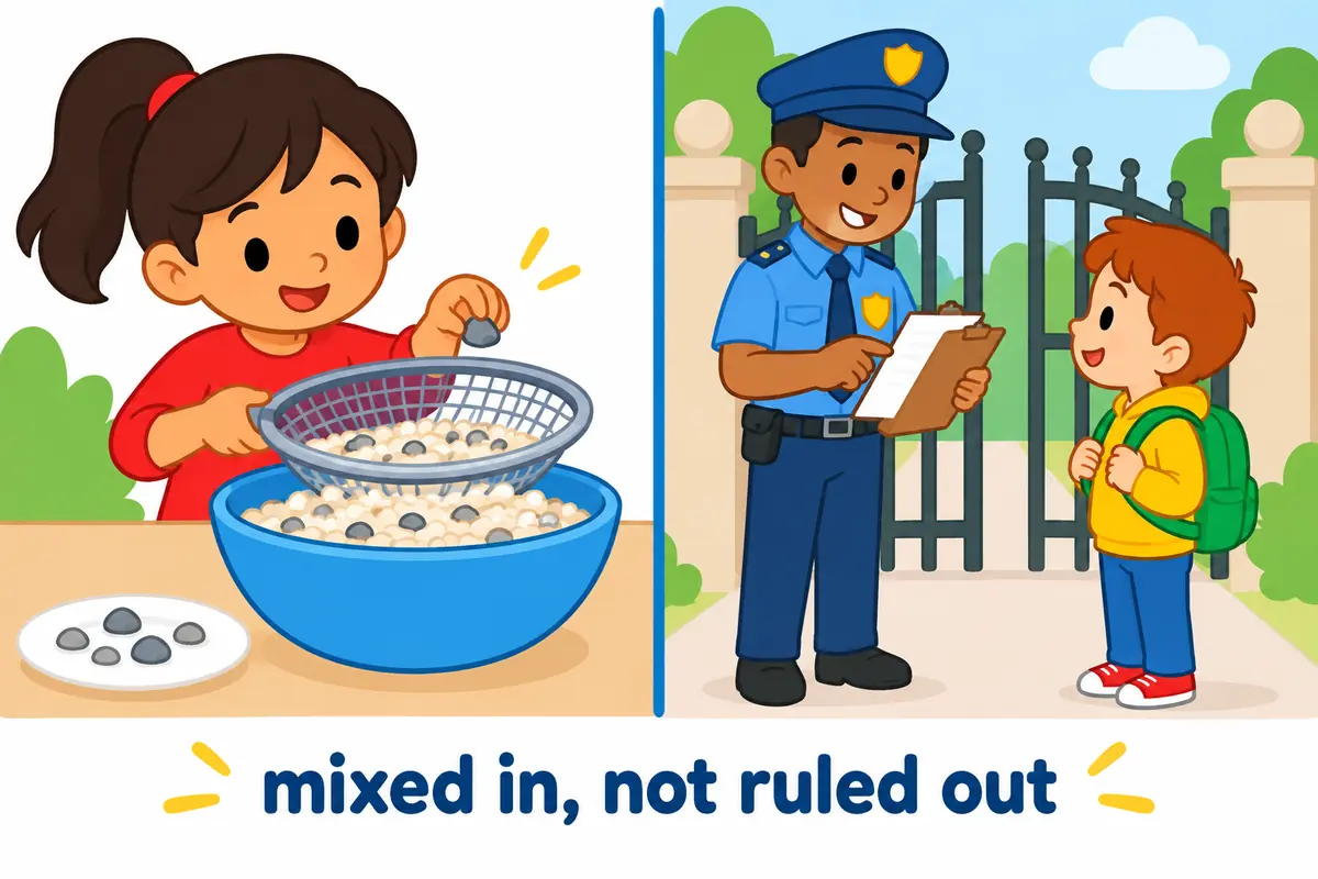 A cartoon split scene contrasts a sieve removing bits from a mixture with a gate refusing entry to a visitor.