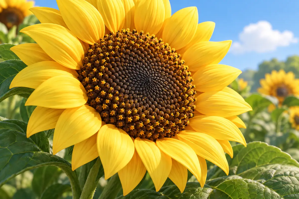 A sunflower head shows yellow outer petals and a dark central disk.