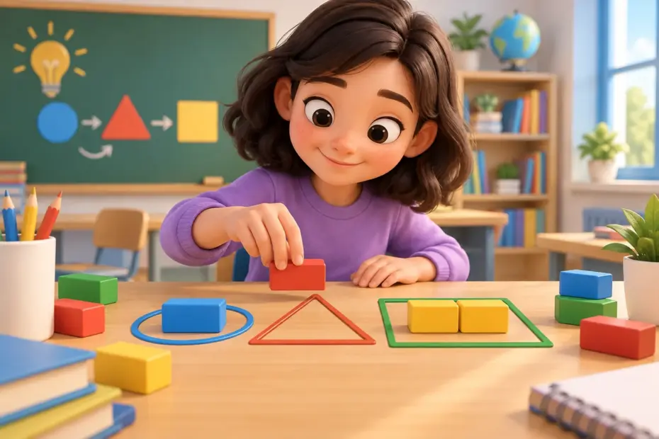 A student arranges colorful word blocks to show how each part contributes to a sentence.
