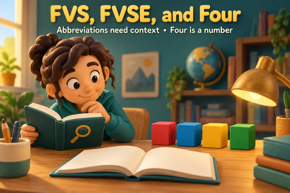 FVS, FVSE, and four: abbreviations need context; four is a number