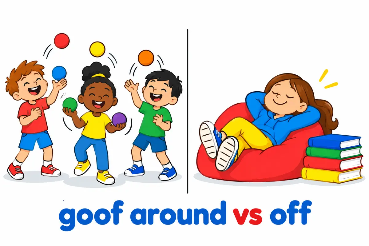Two cartoon panels contrast happy children playing with a distracted child avoiding a pile of homework.
