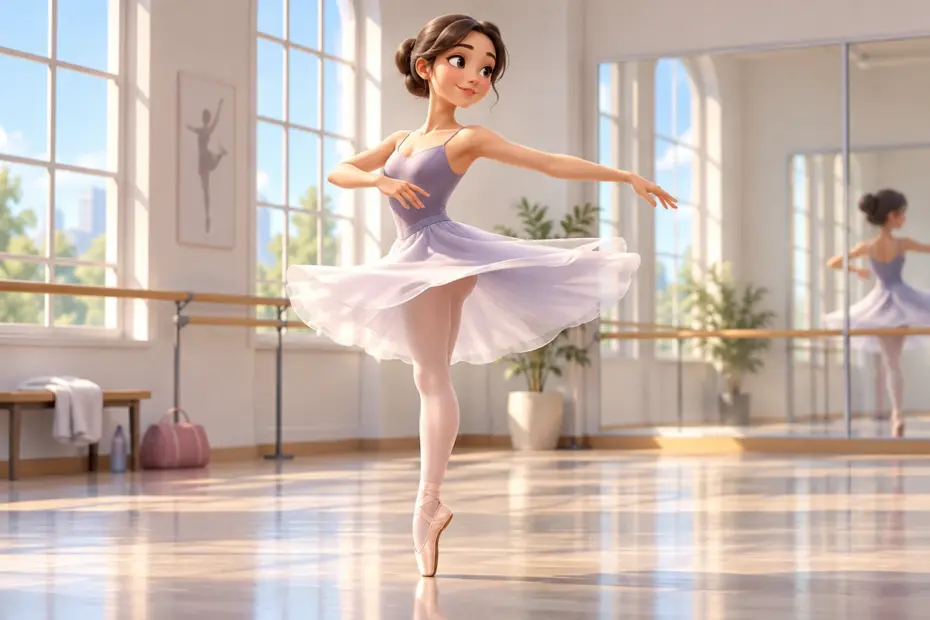A ballet dancer moves gracefully across a quiet studio floor.