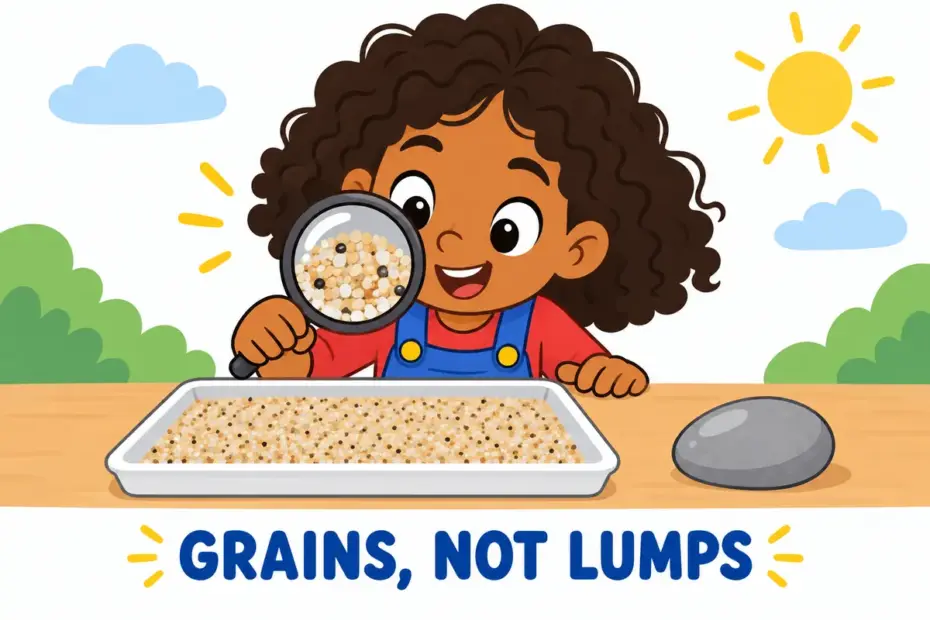 Fine grains illustrate granular in a sentence as made of small separate pieces.