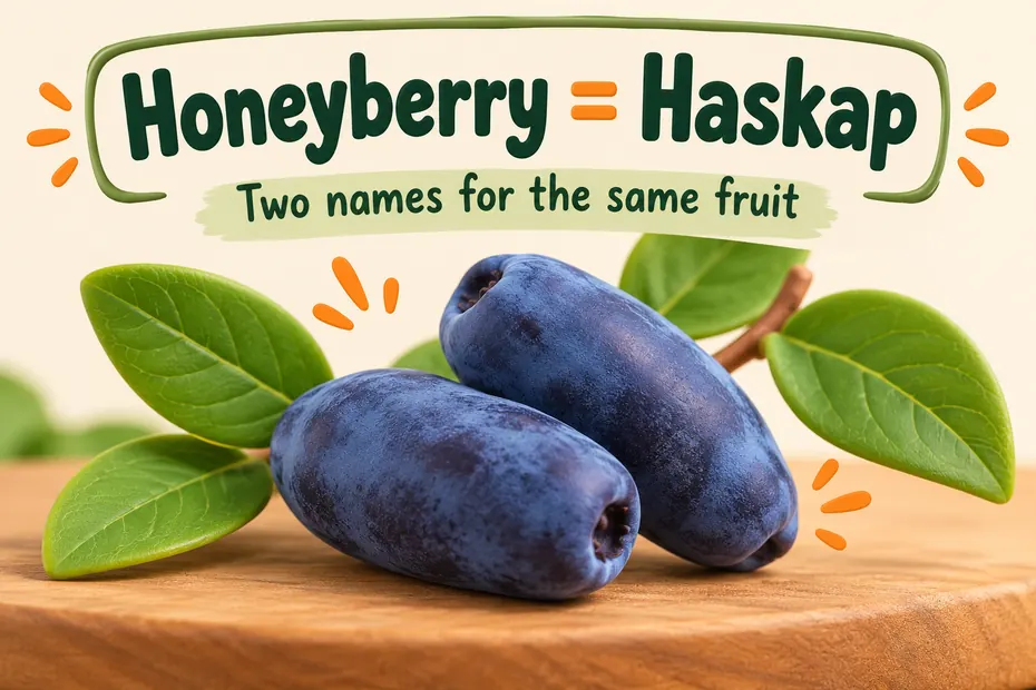 Honeyberry and haskap are two names for the same fruit.