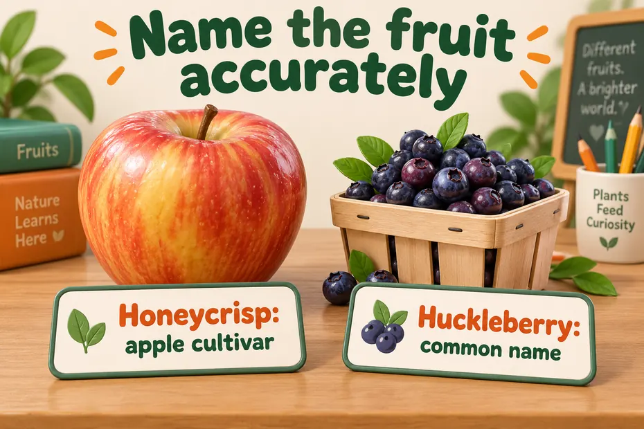 Honeycrisp is an apple cultivar; huckleberry is a common name.