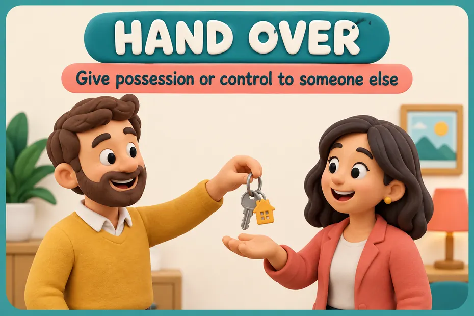 Hand over means give possession or control to someone else.