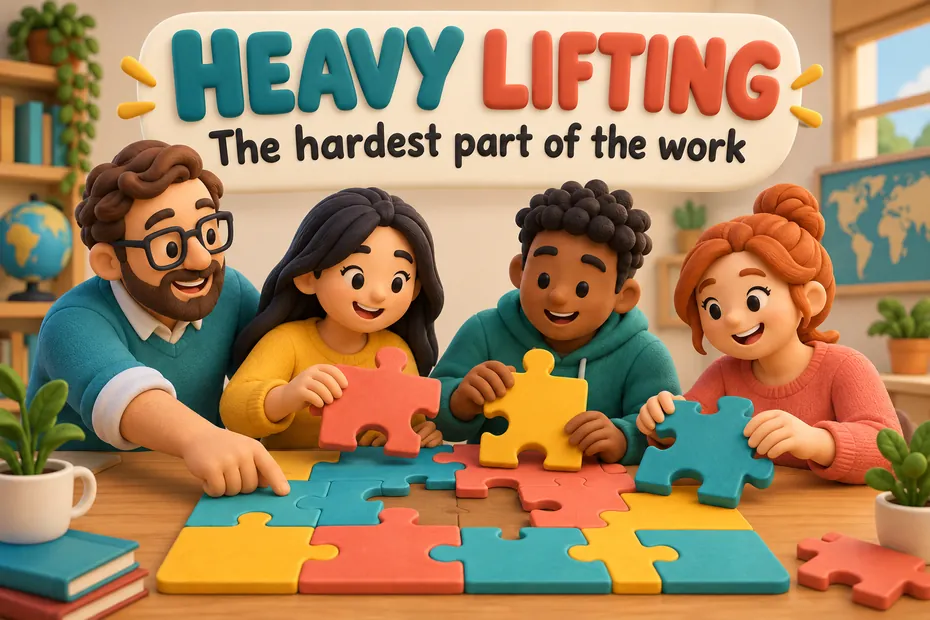 Heavy lifting figuratively means the hardest part of the work.