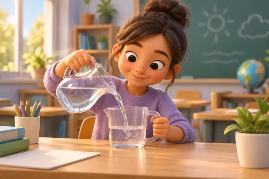 A student compares an amount of water.
