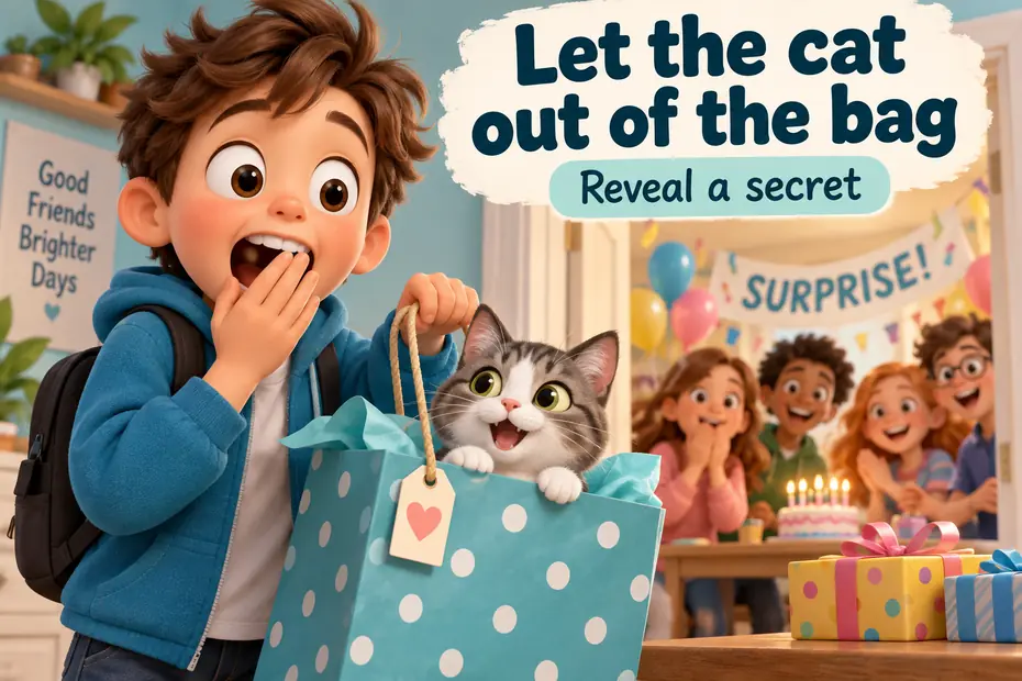 Let the cat out of the bag means reveal a secret.